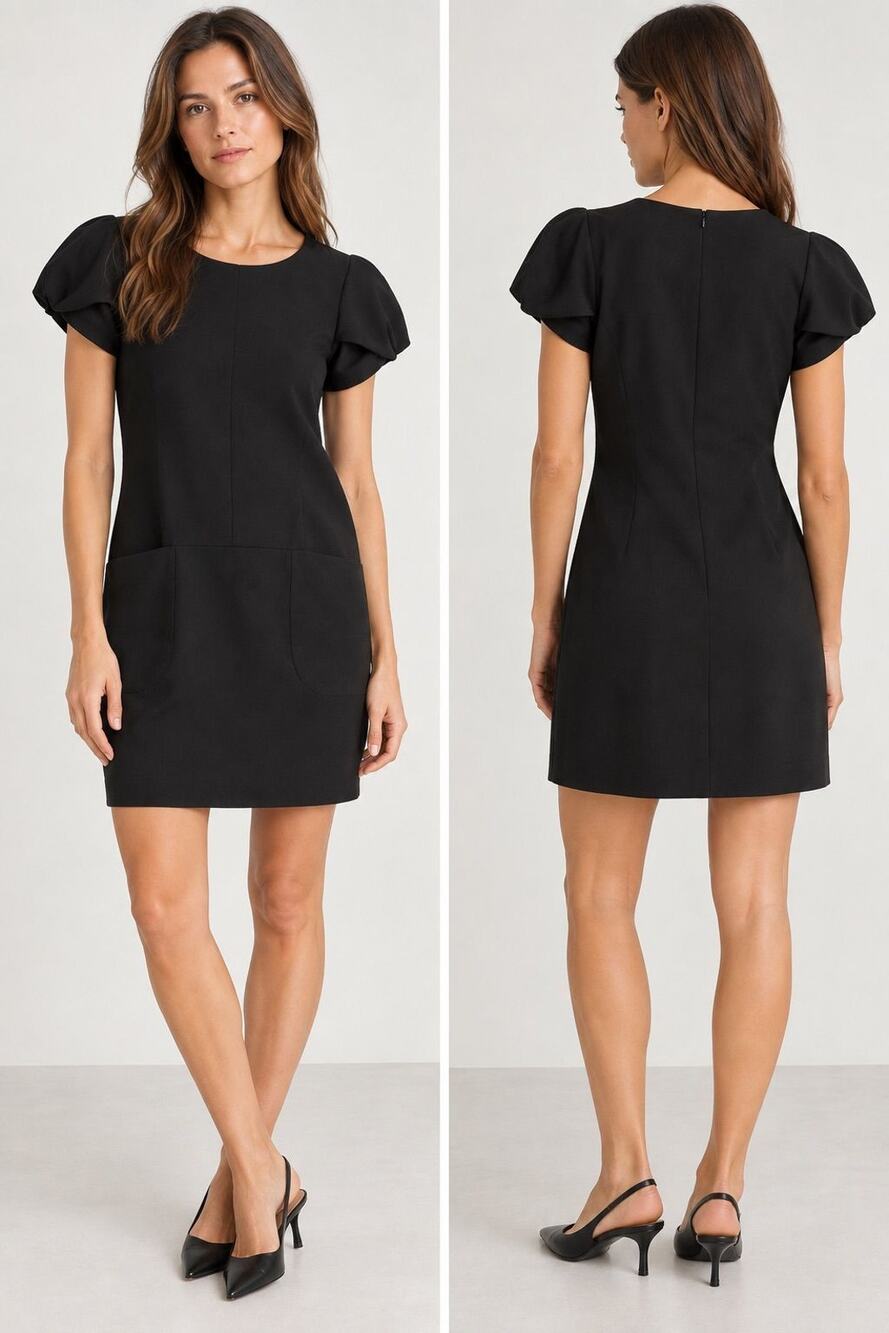 Theory Black Shift Mini Dress Short Sleeve Pockets Size 4
